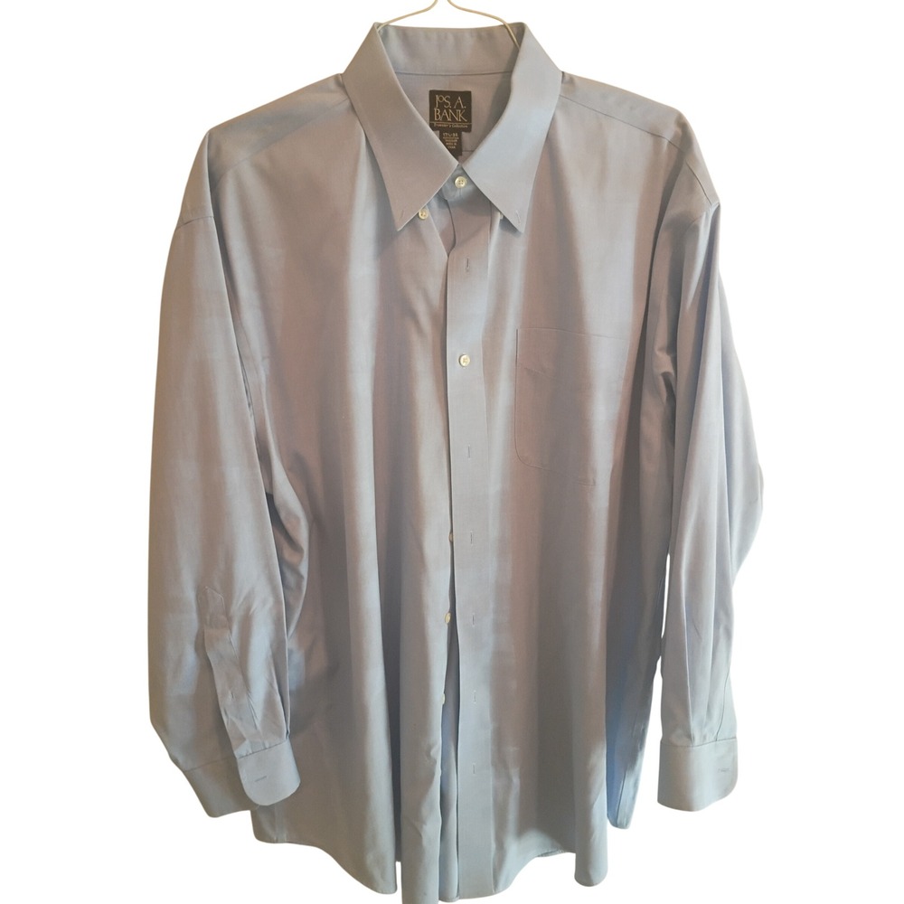 Jos. A. Bank Travelers Collection Mens Light Blue Cotton Dress Shirt 17.5 34